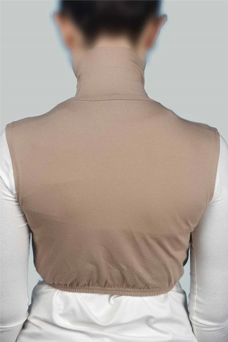 Altobeh Zero Sleeve Turtleneck Full Neck Lycra Combed Cotton Women's Half Body - Dark Beige