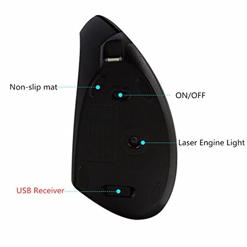 Sunffice Left-Handed Mouse, Rechargeable 2.4G Wireless Ergonomic Vertical Mice with USB Receiver, 6 Buttons Optical Vertical Cordless Mice for Laptop Computer PC Desktop Computer Notebook,for Lefty Hands - Image 3