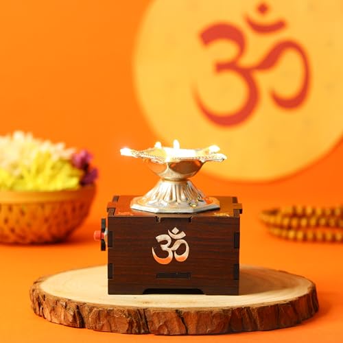 SolarBasket Solar Basket Solar Mantra Diya – Akhand Battery-Operated Diya with 6 Silver-Coated LED Batis (Vats), Plays 22 Powerful Mantras, Ideal for Puja, Meditation, Home Décor & Gifting (Pack of 1) - Image 1