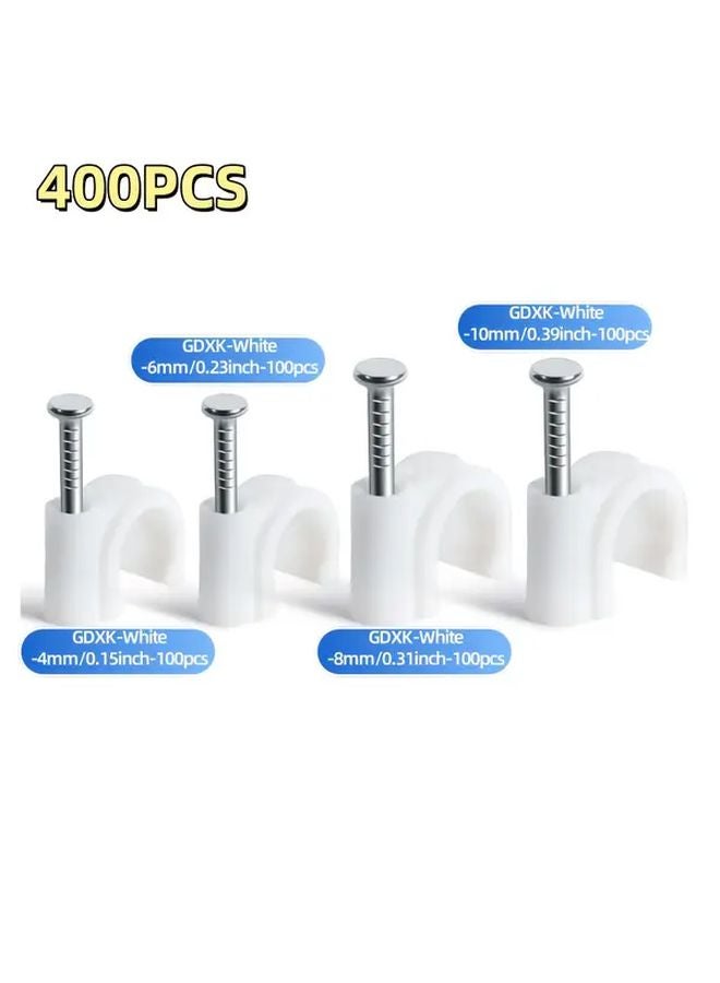 400Pcs Black And White Cable Clips 4 6 8 10mm With Nails For RG6 RG59 CAT6 Ethernet Wire Management - Image 1