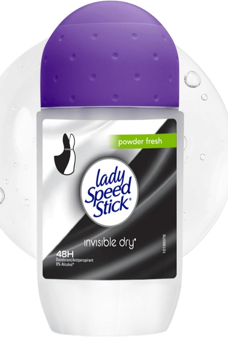 ليدي سبيد ستيك مزيل عرق غير مرئي وجاف، بودرة منعشة، رول أون، شفاف، 50 مل