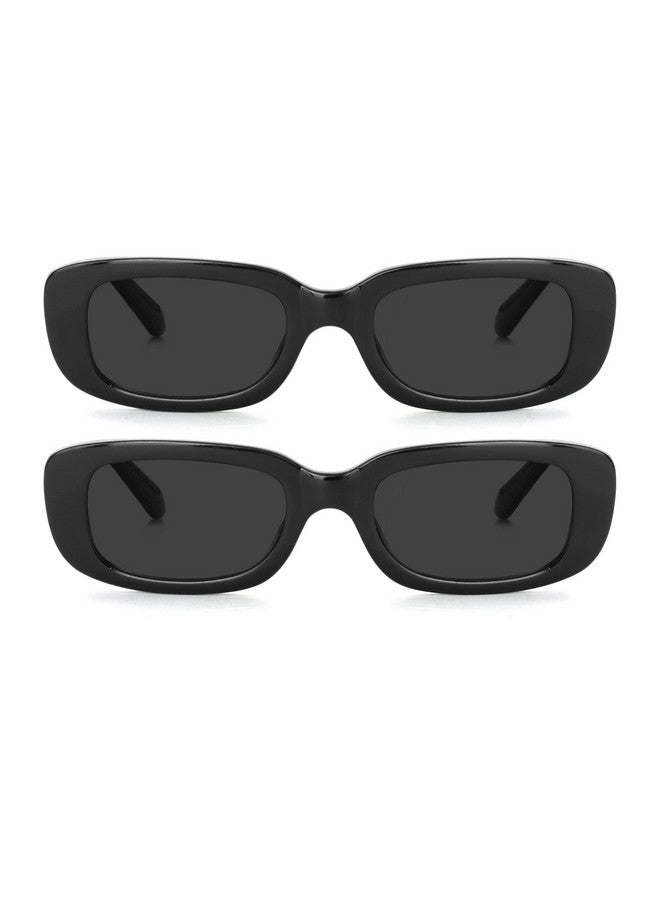 Teumire Retro Rectangle Sunglasses For Women Men Small Square Frame Sun Glasses 2 Pack (Black/Black + Black/Black) - Image 1