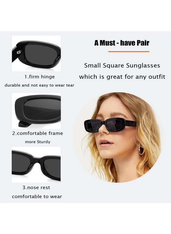 Teumire Retro Rectangle Sunglasses For Women Men Small Square Frame Sun Glasses 2 Pack (Black/Black + Black/Black) - Image 4