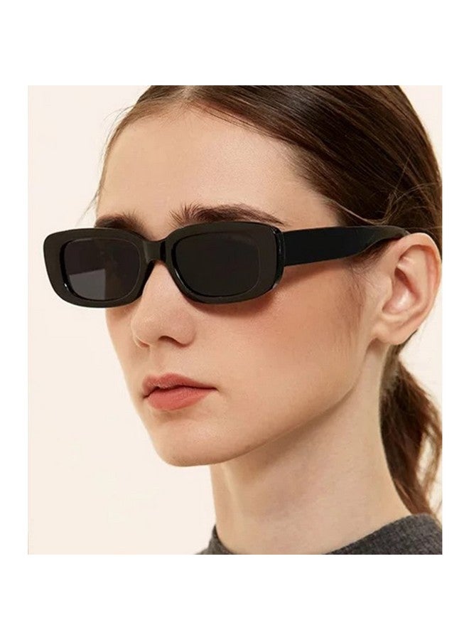 Teumire Retro Rectangle Sunglasses For Women Men Small Square Frame Sun Glasses 2 Pack (Black/Black + Black/Black) - Image 2