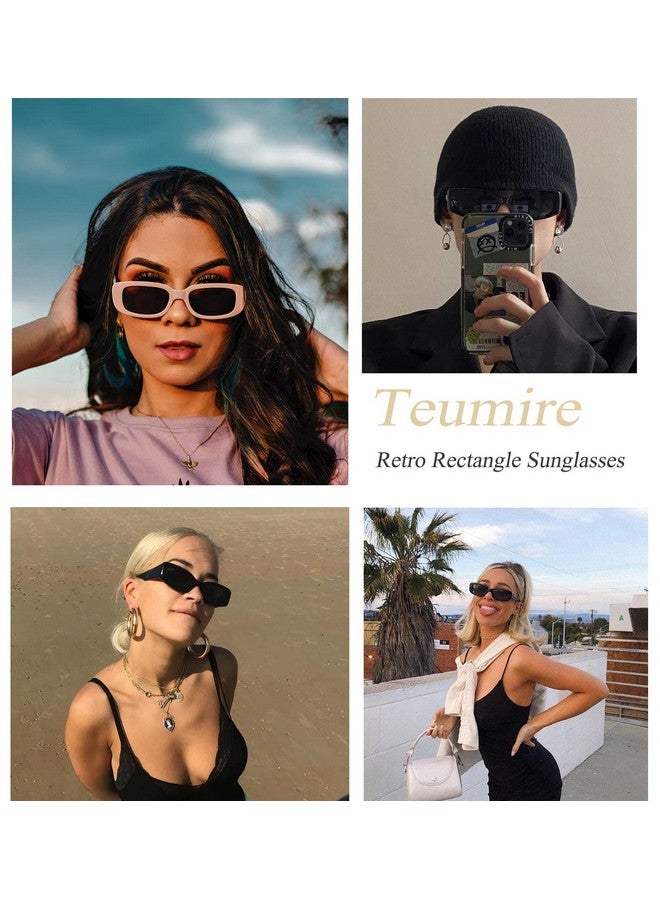 Teumire Retro Rectangle Sunglasses For Women Men Small Square Frame Sun Glasses 2 Pack (Black/Black + Black/Black) - Image 5
