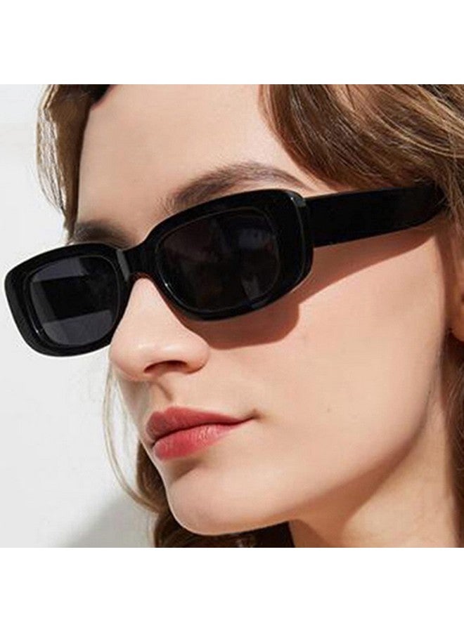 Teumire Retro Rectangle Sunglasses For Women Men Small Square Frame Sun Glasses 2 Pack (Black/Black + Black/Black) - Image 3