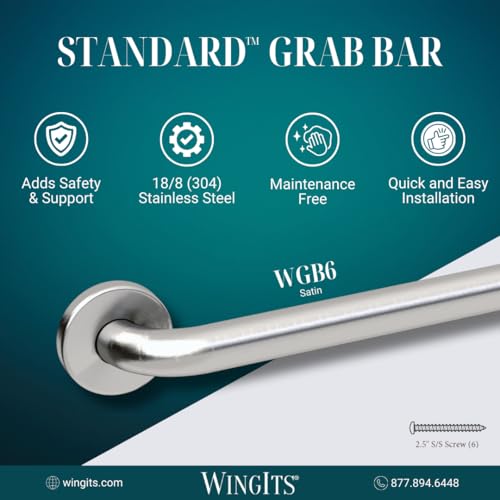WingIts WGB6SS18 STANDARD Grab Bar, Concealed Mount, Satin Stainless Steel, 18-Inch Length by 1.50-Inch Diameter - Image 2