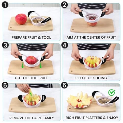 SCHVUBENR 4.72 Inch Large Apple Slicer with 12 Blades - Professional Apple Cutter - Stainless Steel Apple Corer - Sharp Apple Slicer and Corer - Apple Corer Tool - Dishwasher Safe(Black) - Image 4