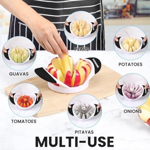 SCHVUBENR 4.72 Inch Large Apple Slicer with 12 Blades - Professional Apple Cutter - Stainless Steel Apple Corer - Sharp Apple Slicer and Corer - Apple Corer Tool - Dishwasher Safe(Black) - Image 5