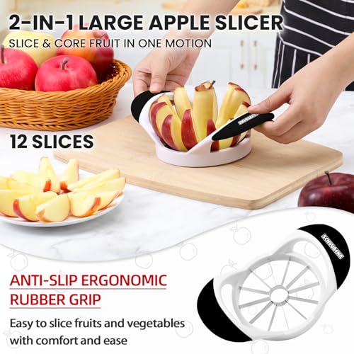 SCHVUBENR 4.72 Inch Large Apple Slicer with 12 Blades - Professional Apple Cutter - Stainless Steel Apple Corer - Sharp Apple Slicer and Corer - Apple Corer Tool - Dishwasher Safe(Black) - Image 2
