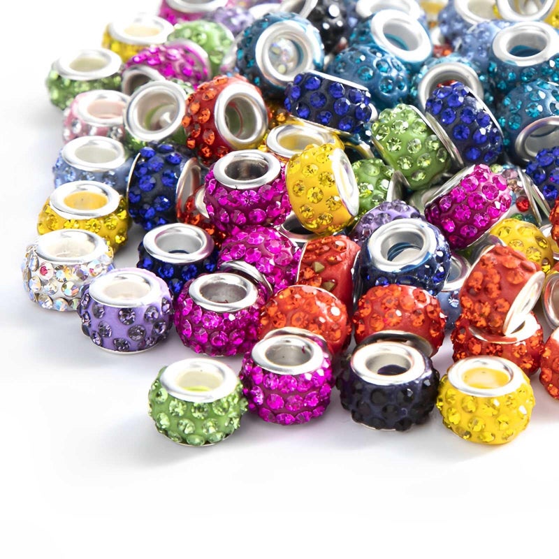Shemboli 50 PCS Large Hole Rhinestone European Crystal Charm Spacer Rhinestone Beads for Pens Making Bulk Beadable Pens Jewelry Making Supplies DIY Crafts Bracelet(Mix,12mm) - Image 1