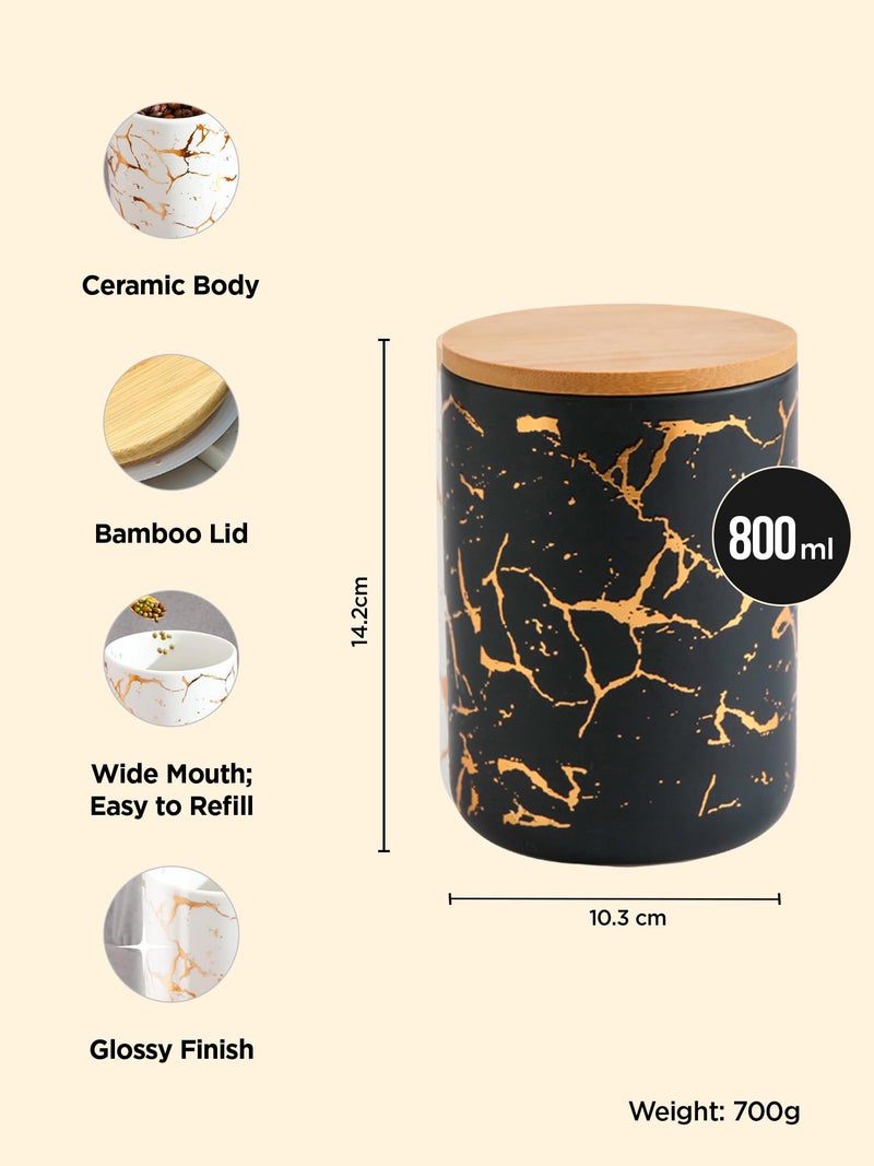 UMAI 800ml Ceramic Jar for Kitchen Storage | Air Tight Container Set with Bamboo Lid | Kitchen Container for Snacks, Tea, Sugar | Multipurpose Organizer | Black-Gold - Image 3