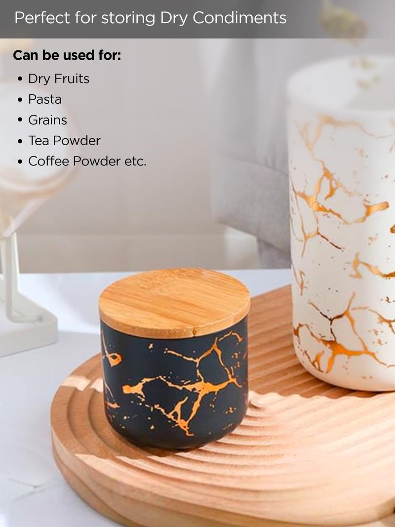 UMAI 800ml Ceramic Jar for Kitchen Storage | Air Tight Container Set with Bamboo Lid | Kitchen Container for Snacks, Tea, Sugar | Multipurpose Organizer | Black-Gold - Image 4