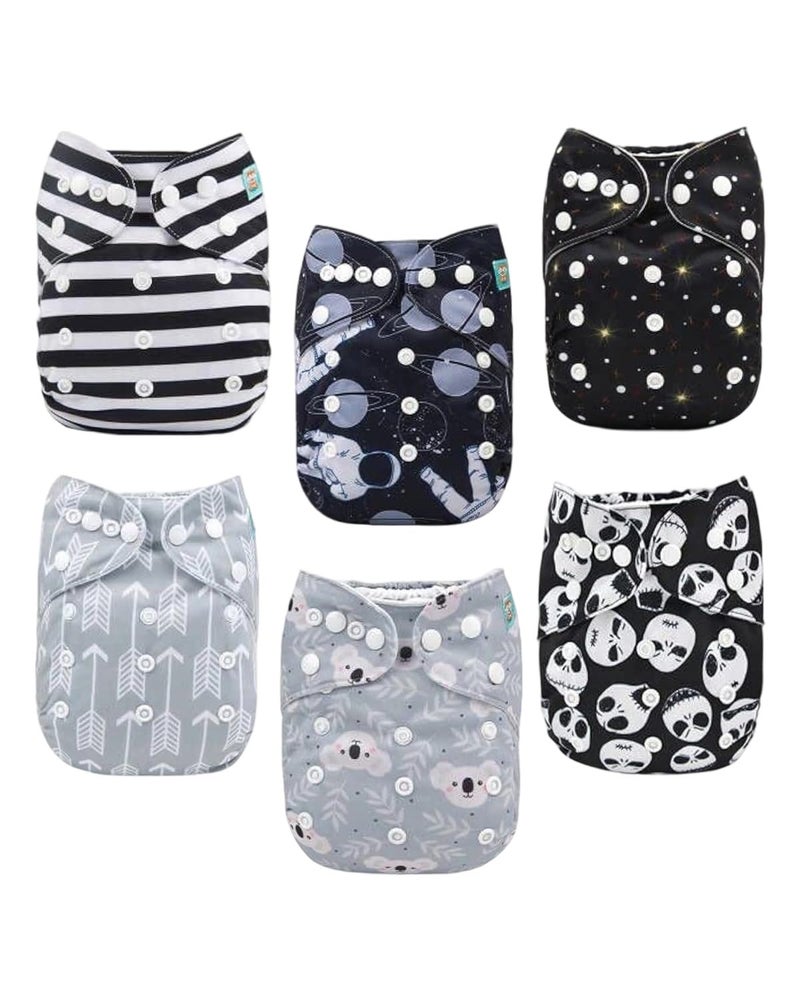 ALVABABY Baby Cloth Diaper 6 Pack with 12 Inserts One Size Cloth Diaper Covers Adjustable Washable Reusable for Baby Girls and Boys - Image 1