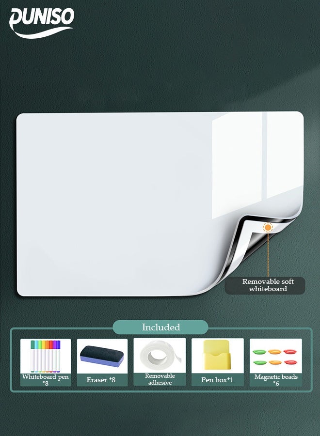 DUNISO Magnetic White Board，Portable Dry Erase Board，Self Adhesive Whiteboard，Reusable，Space saving，Easy to Clean，for Home Kitchen Office and Classroom，50*60cm - Image 1