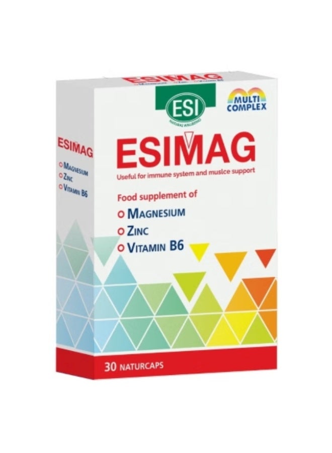 ESIMag 30 Naturcaps | Magnesium 240 mg, Zinc & Vitamin B6 | Energy, Sleep & Stress Support | Reduces Fatigue & Muscle Cramps | Vegan Capsules | Made in Italy by ESI