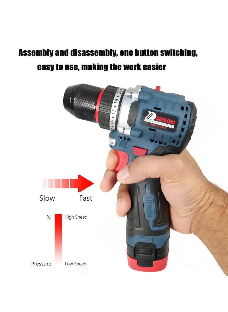 DEFAONS - DEFAONS 16.8V Cordless Electric Drill Driver Kit with 2 Batteries, Variable Speed, 23+3 Torque Settings, LED Light, All-Copper Motor, Includes Drill Bits and Case GCLD01-11 - Image 1