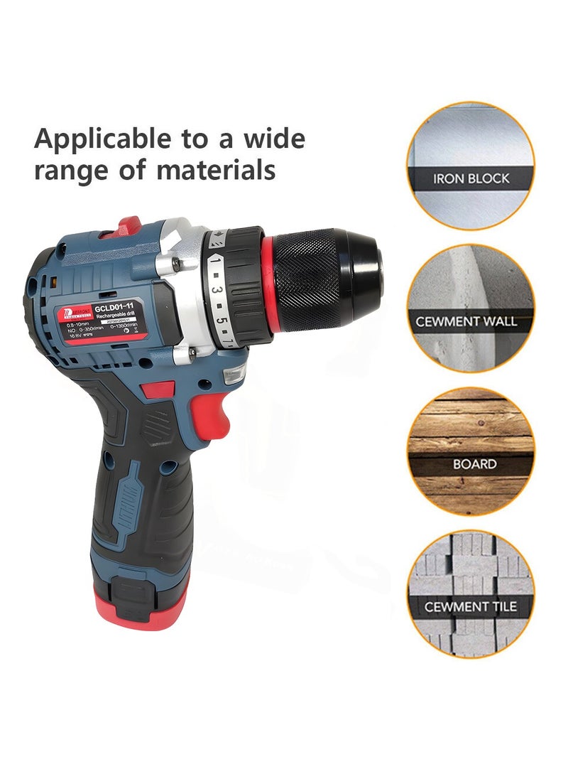 DEFAONS - DEFAONS 16.8V Cordless Electric Drill Driver Kit with 2 Batteries, Variable Speed, 23+3 Torque Settings, LED Light, All-Copper Motor, Includes Drill Bits and Case GCLD01-11 - Image 1