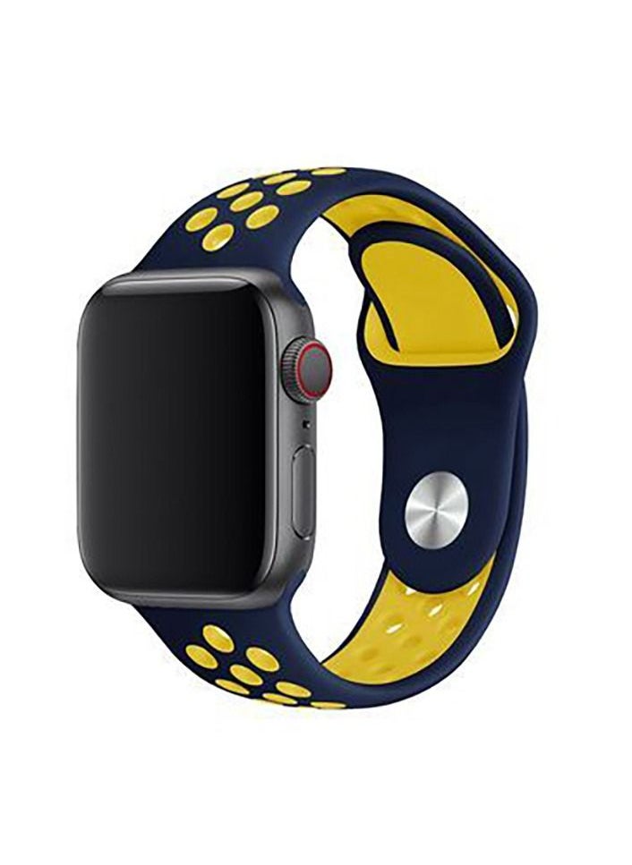 Generic - Soft Silicone Replacement Sports Strap For All Apple Watch Series - 41/40/38 - Blue/Yellow - Image 1