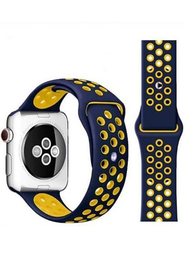 Generic - Soft Silicone Replacement Sports Strap For All Apple Watch Series - 41/40/38 - Blue/Yellow - Image 1
