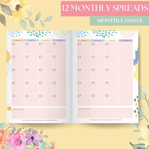 LAURET BLANC Hardbound12Months Undated Planner- A5 Size, 12 Monthly Spreads, 52 Weekly Spreads, Habit Tracker, Utility Pages (Bloom Where You Are Planted.) - Image 4