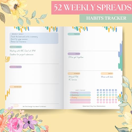 LAURET BLANC Hardbound12Months Undated Planner- A5 Size, 12 Monthly Spreads, 52 Weekly Spreads, Habit Tracker, Utility Pages (Bloom Where You Are Planted.) - Image 5