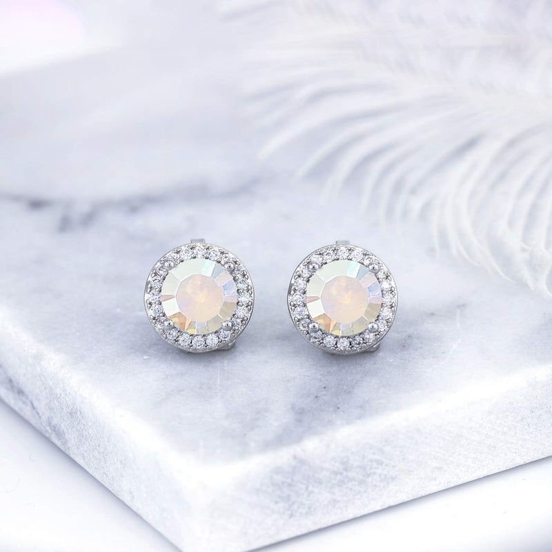 YOQUCOL 8MM Aurora Borealis Cubic Zirconia Crystal Clip On Stud Earrings Round Non Pierced Earrings For Women - Image 5