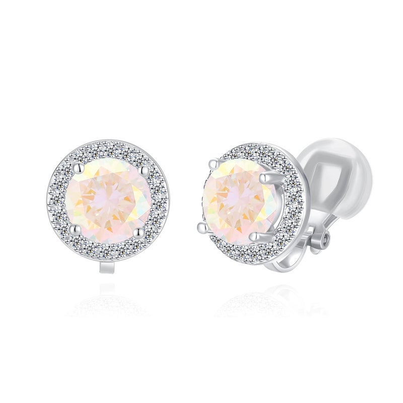 YOQUCOL 8MM Aurora Borealis Cubic Zirconia Crystal Clip On Stud Earrings Round Non Pierced Earrings For Women - Image 1