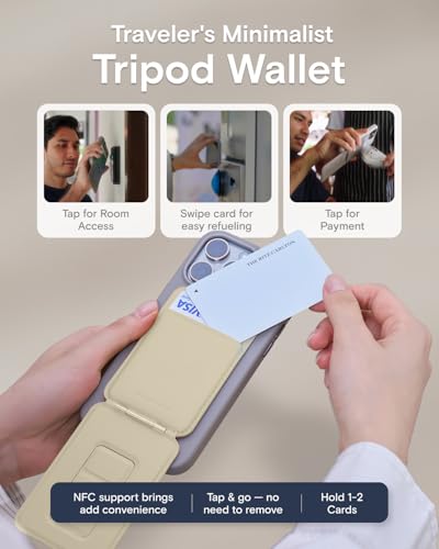 MOFT Phone Tripod Wallet for iPhone, Mulit-Angles, Portable Phone Stand, MOVAS Vegan Leather Magnetic Wallet, Strong Magnets, NFC Card Holder, Travel Essential, Earthen Beige (with Card Slot) - Image 4