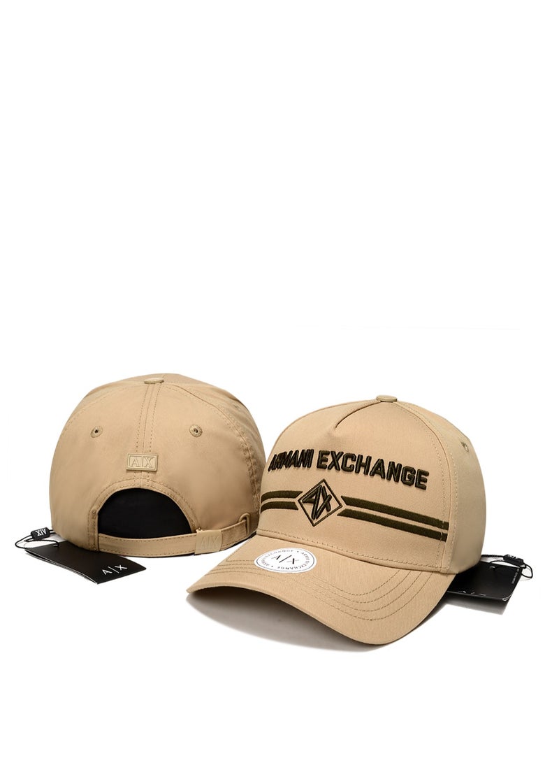 Cap: Khaki Canvas, Embroidered Logo  Stripes