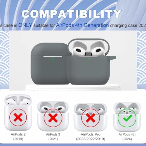 Emoh Roced for Apple Airpods 4th Generation Case Cover(2024), Silicone Case with Cleaner Kit & Keychain Compatible Compatible with Airpods 4 (Grey) - Image 2