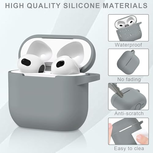 Emoh Roced for Apple Airpods 4th Generation Case Cover(2024), Silicone Case with Cleaner Kit & Keychain Compatible Compatible with Airpods 4 (Grey) - Image 5