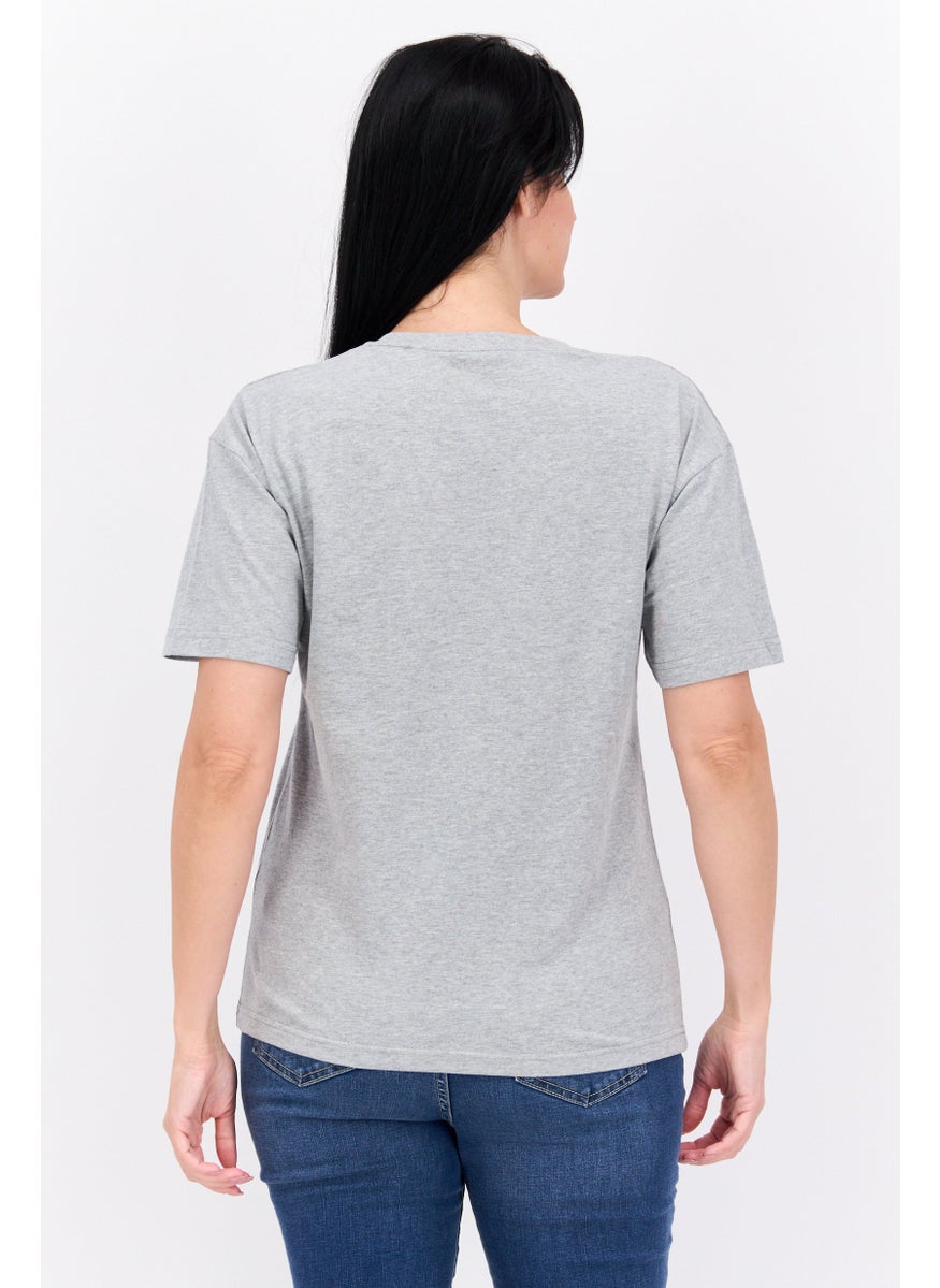 ELVIS Women Crew Neck Short Sleeves Graphic Printed T-Shirt, Light Grey  - Image 3