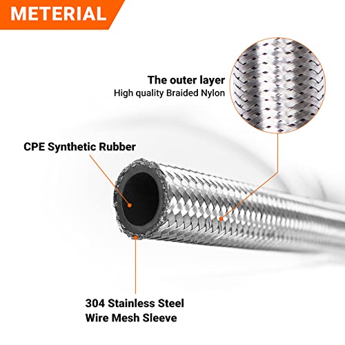 CarBole طقم خرطوم وقود من الفولاذ المقاوم للصدأ بطول 3 قدم و 6AN و 3/8" ID، مع 2 قطعة من تركيبات AN6 عالمية لوقود السباق، الغاز، سائل التبريد - Image 2