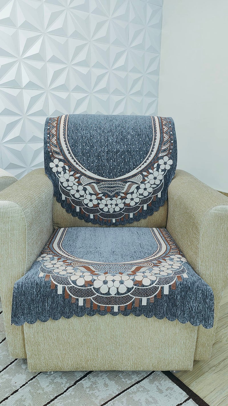 KREEVA Ultrasonic Cut Velvet Chenille Sofa Cover | for 5 Seater (3+1+1) Sofa | (Venue Grey_1, 6 Piece Set) | Sofa Slipcovers - Image 1
