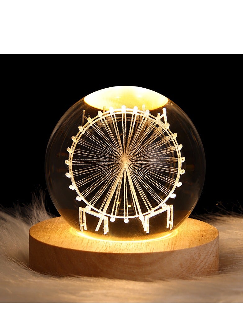 Bluejw 3D Crystal Ball Night Light Clear Galaxy Led Light With Wooden Base Glass Ball Ornaments Nightlight Decolamp With Touch Switch Led Light Decorative Lamp Gifts For Home Desktop Decor - Image 1