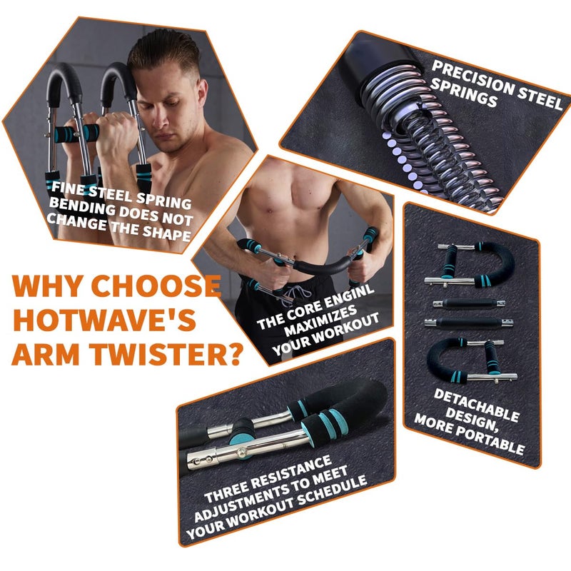 Hot Wave HOTWAVE Twister Arm Exerciser,Adjustable Spring Workout Bar, Forearm Triceps Chest Enhanced Exercise Strengthener,Portable Home Fitness Equipment - Image 5
