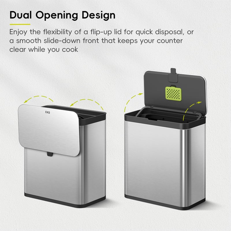 EKO Kitchen Compost Bin, 7L / 1.85 Gal Stainless Steel with Removable Inner Bucket and Deodorizer Compartment, 2-in-1 Countertop Compost Bin with Lid, Food Waste Caddy for Kitchen (MMT & Black Finish) - Image 4