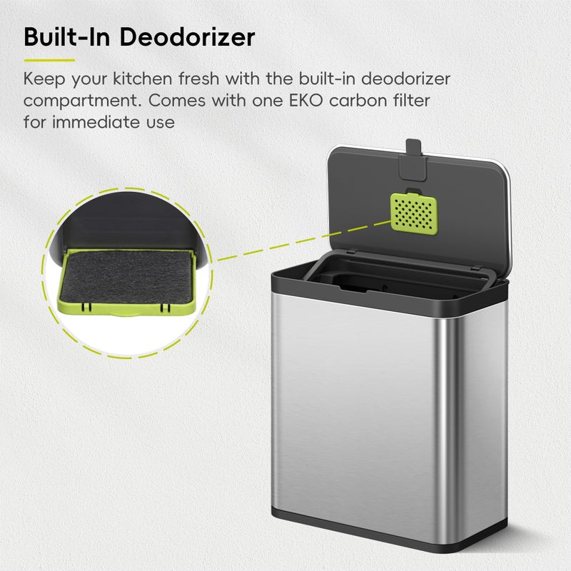 EKO Kitchen Compost Bin, 7L / 1.85 Gal Stainless Steel with Removable Inner Bucket and Deodorizer Compartment, 2-in-1 Countertop Compost Bin with Lid, Food Waste Caddy for Kitchen (MMT & Black Finish) - Image 3