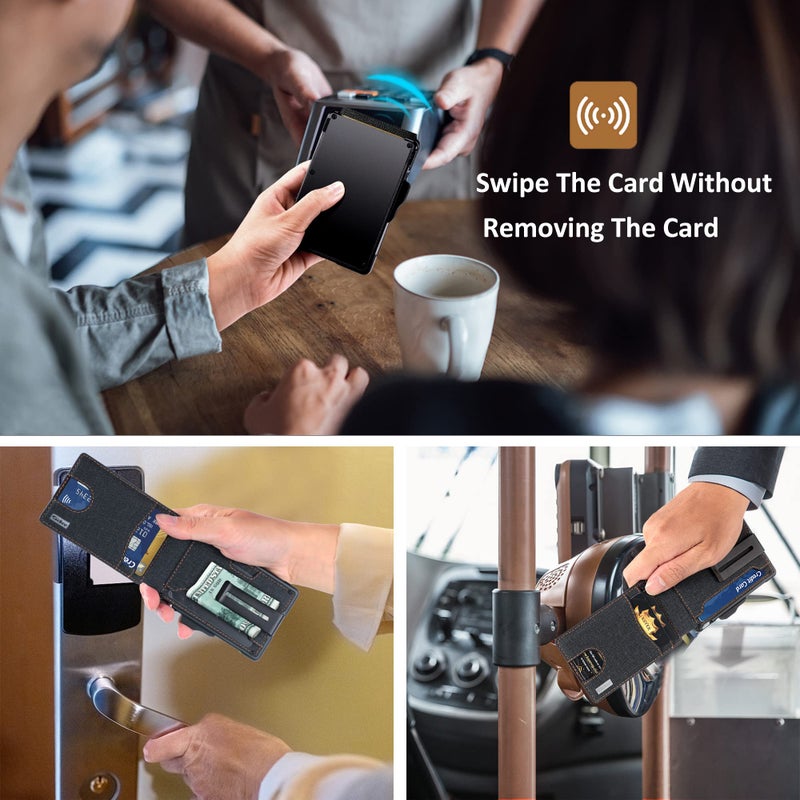 umoven محفظة أموفن للرجال - مع مشبك نقود جلد رفيع حامل بطاقات ائتمان حجب RFID محفظة قابلة للطي بسيطة (دنيم) - Image 5