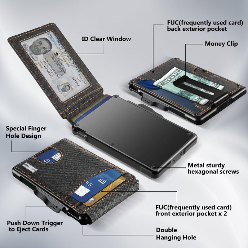 umoven محفظة أموفن للرجال - مع مشبك نقود جلد رفيع حامل بطاقات ائتمان حجب RFID محفظة قابلة للطي بسيطة (دنيم) - Image 2