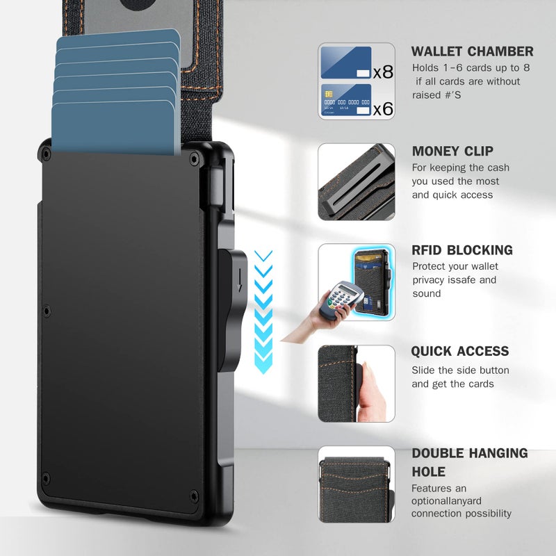 umoven محفظة أموفن للرجال - مع مشبك نقود جلد رفيع حامل بطاقات ائتمان حجب RFID محفظة قابلة للطي بسيطة (دنيم) - Image 3