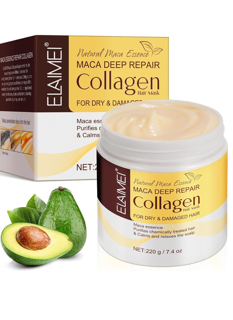 Elaimei Collagen Hair Mask for Damaged Hair Deep Conditioning Hair Mask for Dry Damaged Hair And Growth with Maca Avocado Argan Oil,Deep Conditioner Hydrating Hair Mask for Women Hair Repair Mask Hair Masks  - Image 1