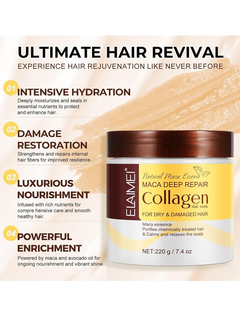 Elaimei Collagen Hair Mask for Damaged Hair Deep Conditioning Hair Mask for Dry Damaged Hair And Growth with Maca Avocado Argan Oil,Deep Conditioner Hydrating Hair Mask for Women Hair Repair Mask Hair Masks  - Image 2