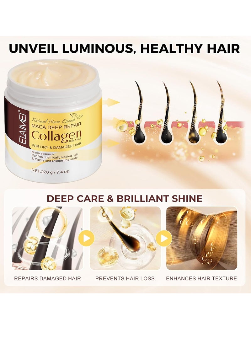 Elaimei Collagen Hair Mask for Damaged Hair Deep Conditioning Hair Mask for Dry Damaged Hair And Growth with Maca Avocado Argan Oil,Deep Conditioner Hydrating Hair Mask for Women Hair Repair Mask Hair Masks  - Image 3