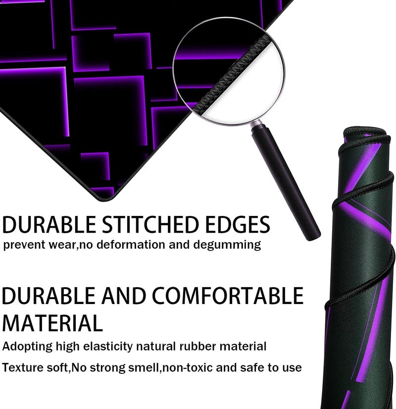 TEDNETGO Mouse Pad, Gaming Mouse Pad, Waterproof XL Extended Extra Large Mouse Pad with Stitched Edge, Non-Slip Large Ergonomic Mouse Pad Desk Mat for Computer Laptop, 31.5"x15.7" x 0.12", Purple - Image 2