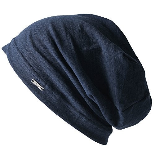 CHARM Cotton Summer Beanie for Men & Women - Slouchy Lightweight Chemo Headwear for Women, Hipster Fashion Slouchy Hat Navy - Image 1