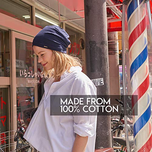 CHARM Cotton Summer Beanie for Men & Women - Slouchy Lightweight Chemo Headwear for Women, Hipster Fashion Slouchy Hat Navy - Image 4