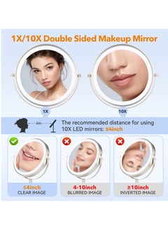 Arabest 8inch Desktop Magnifying Makeup Mirror with Lights, 8" Dimmable Rechargeable Double Sided 1X/10X Vanity Mirror with 3 Colors, 360° Smart Touch Lighted Makeup Mirror with Brightness Adjustable-Chrome  - Image 3