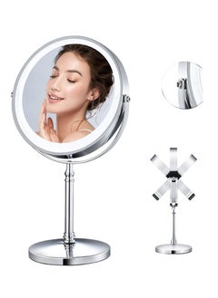 Arabest 8inch Desktop Magnifying Makeup Mirror with Lights, 8" Dimmable Rechargeable Double Sided 1X/10X Vanity Mirror with 3 Colors, 360° Smart Touch Lighted Makeup Mirror with Brightness Adjustable-Chrome  - Image 1